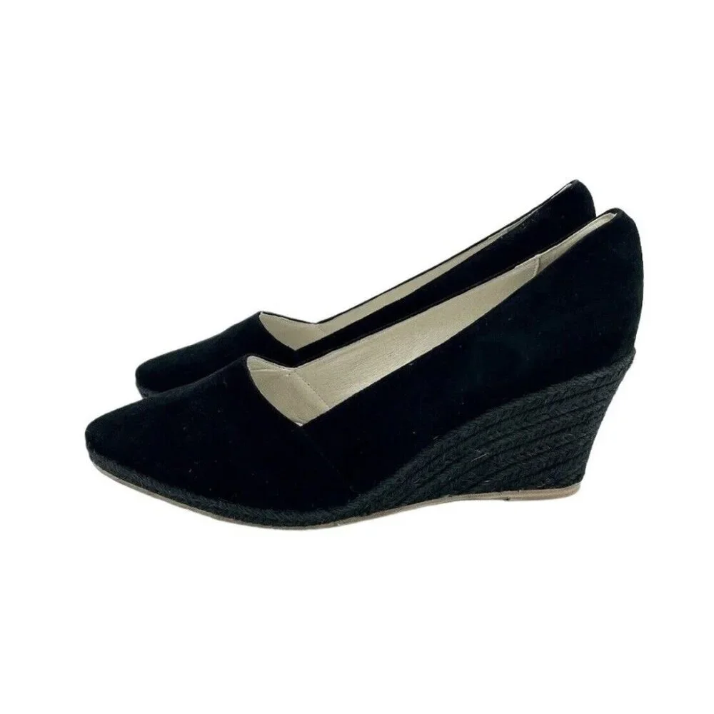 Atelier Mercadal Greta Wedge Espadrilles Black Suede Leather Shoes SZ 41 EU NIB